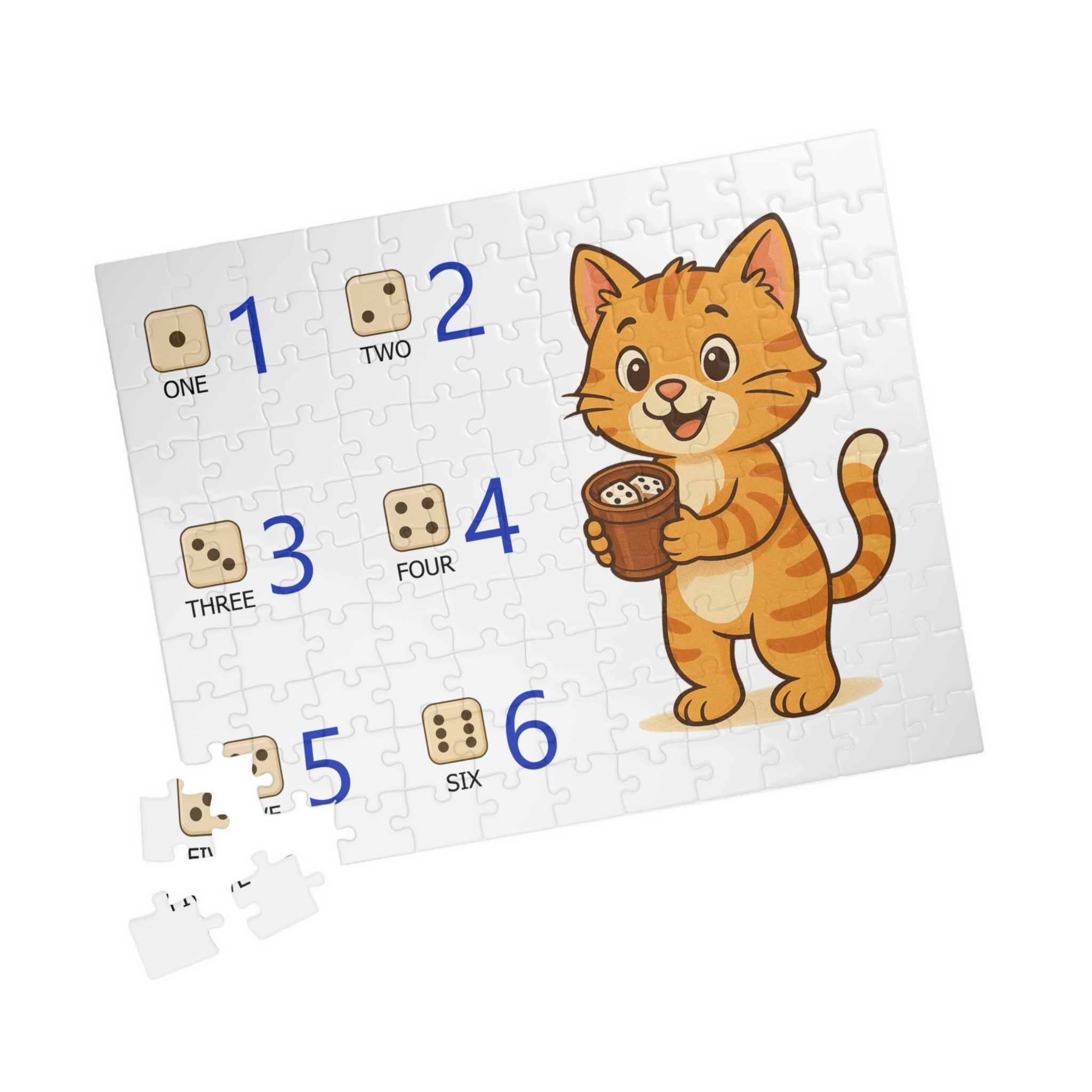 Puzzle for kids with the picture of a cat to learn the names of the numbers (110 pieces)
