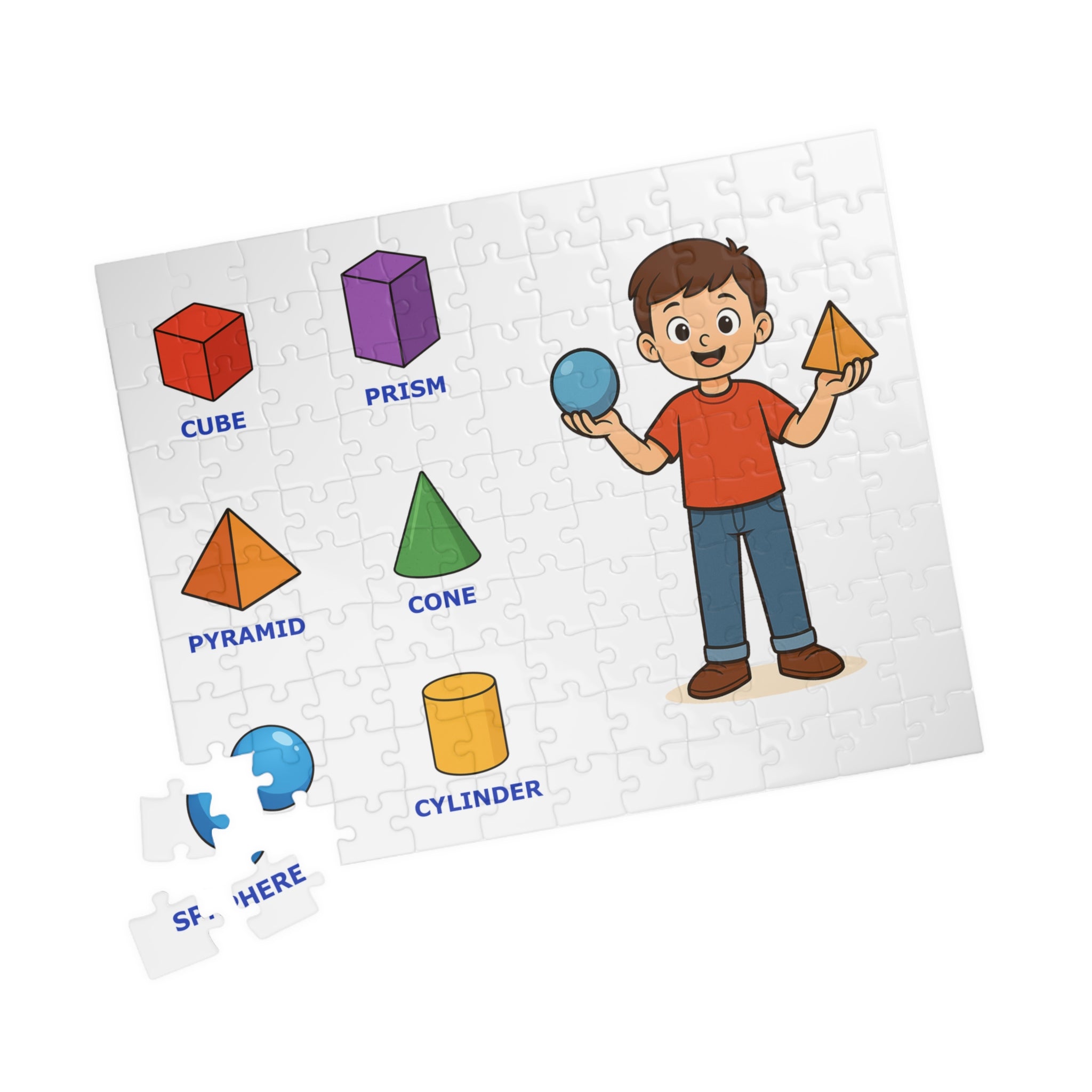 Puzzle for kids to learn the names of the solid shapes (110 pieces)