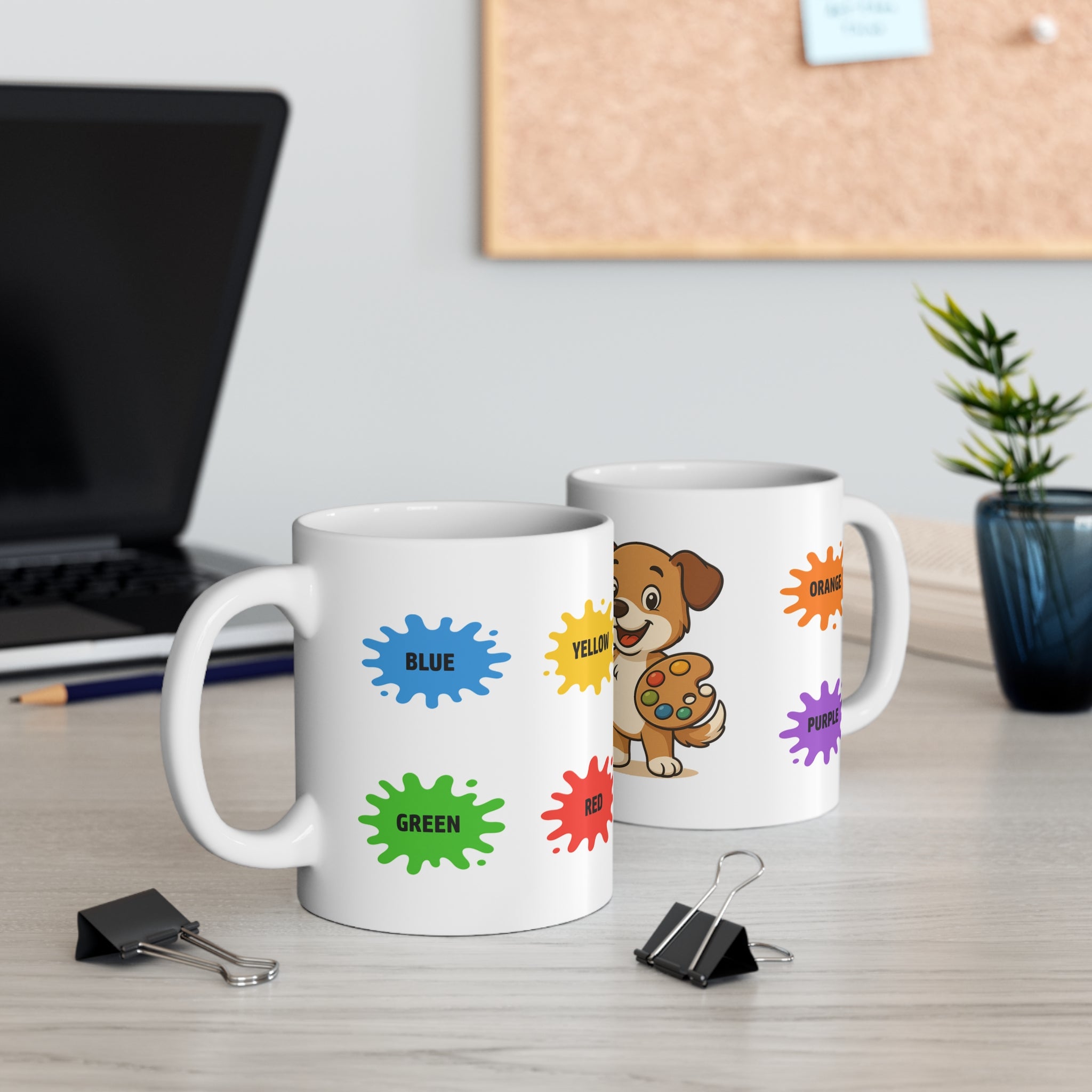Mug for kids with dog to learn the names of the colours