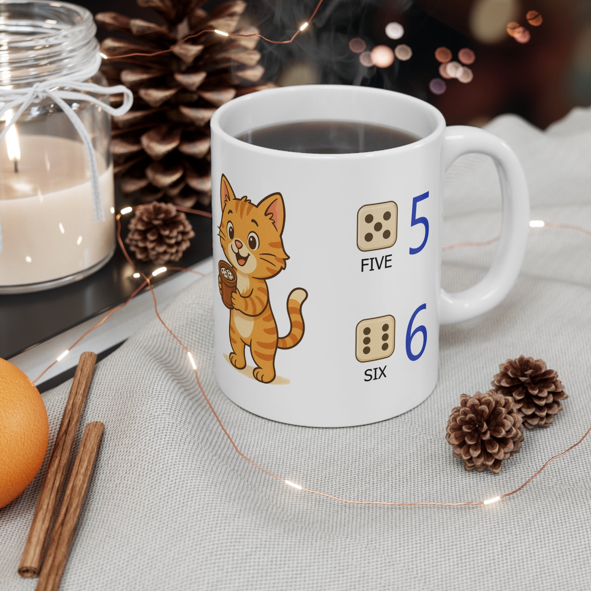 Mug for kids with cat to learn the names of the numbers