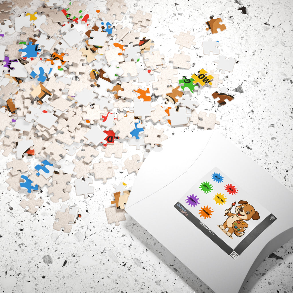 Puzzle for kids with the picture of a dog to learn the names of the colours (110 pieces)