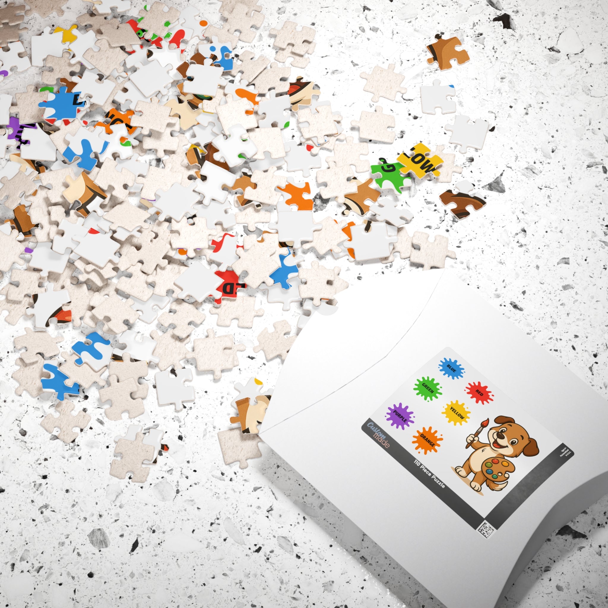 Puzzle for kids with the picture of a dog to learn the names of the colours (110 pieces)