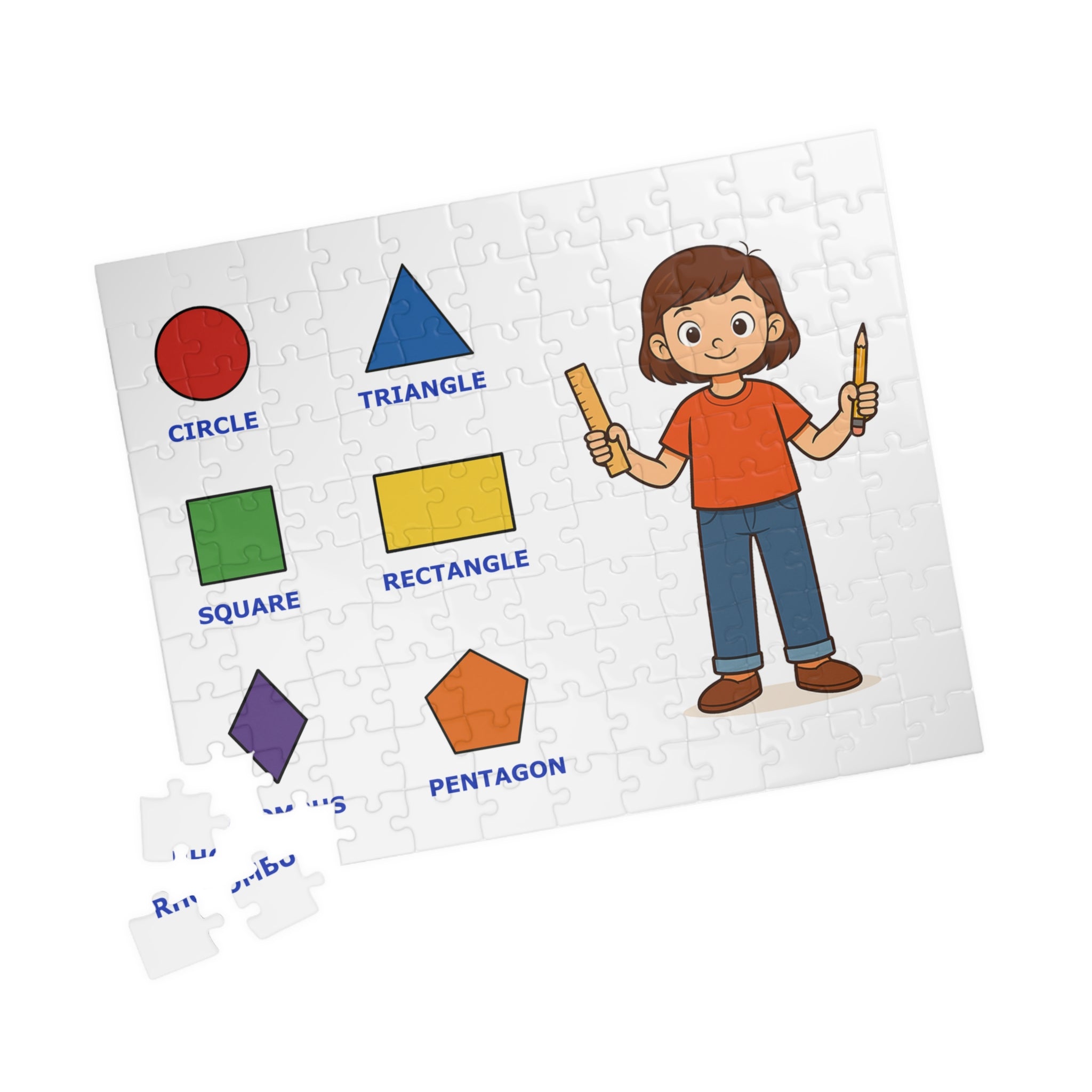 Puzzle for kids to learn the names of the flat shapes (110 pieces)