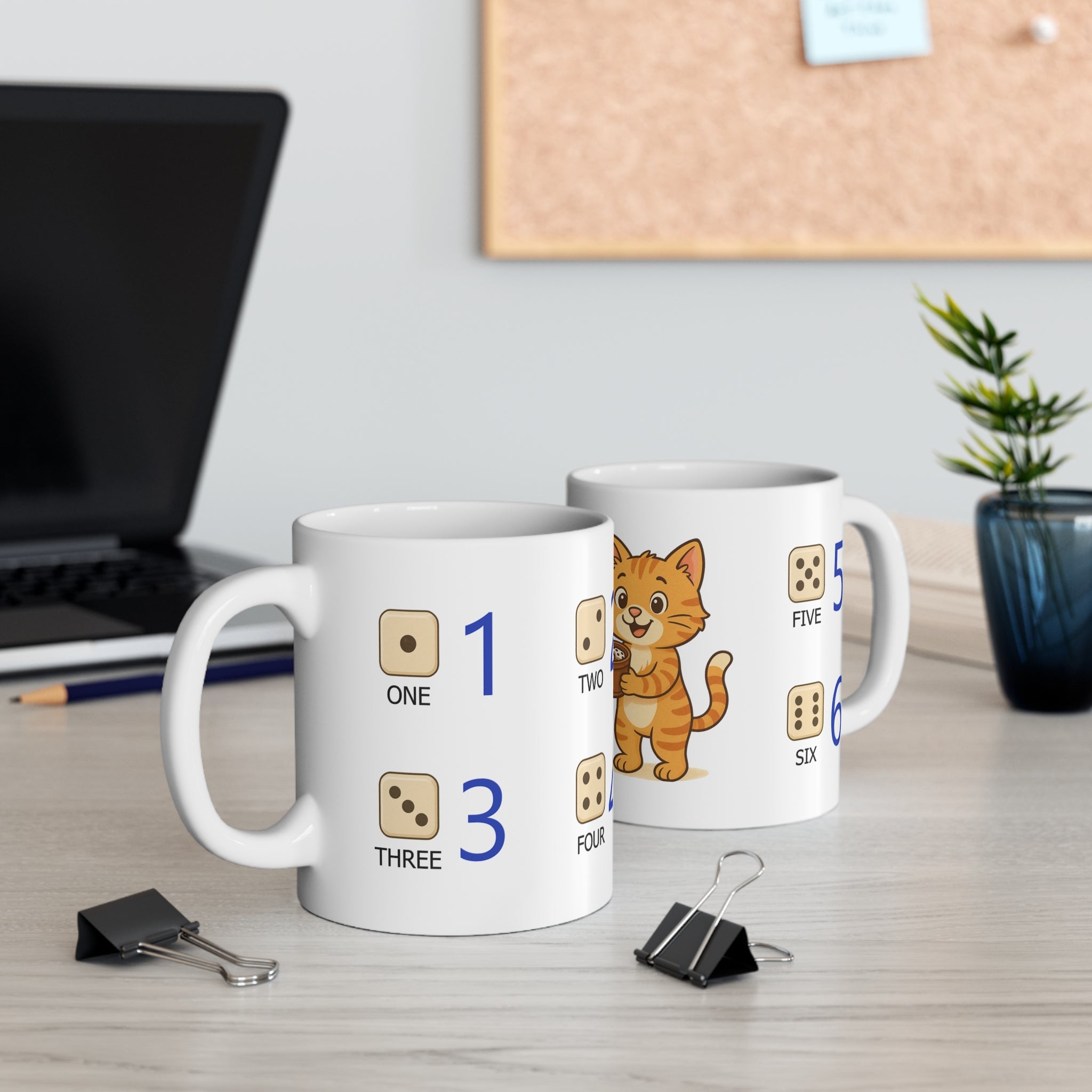 Mug for kids with cat to learn the names of the numbers