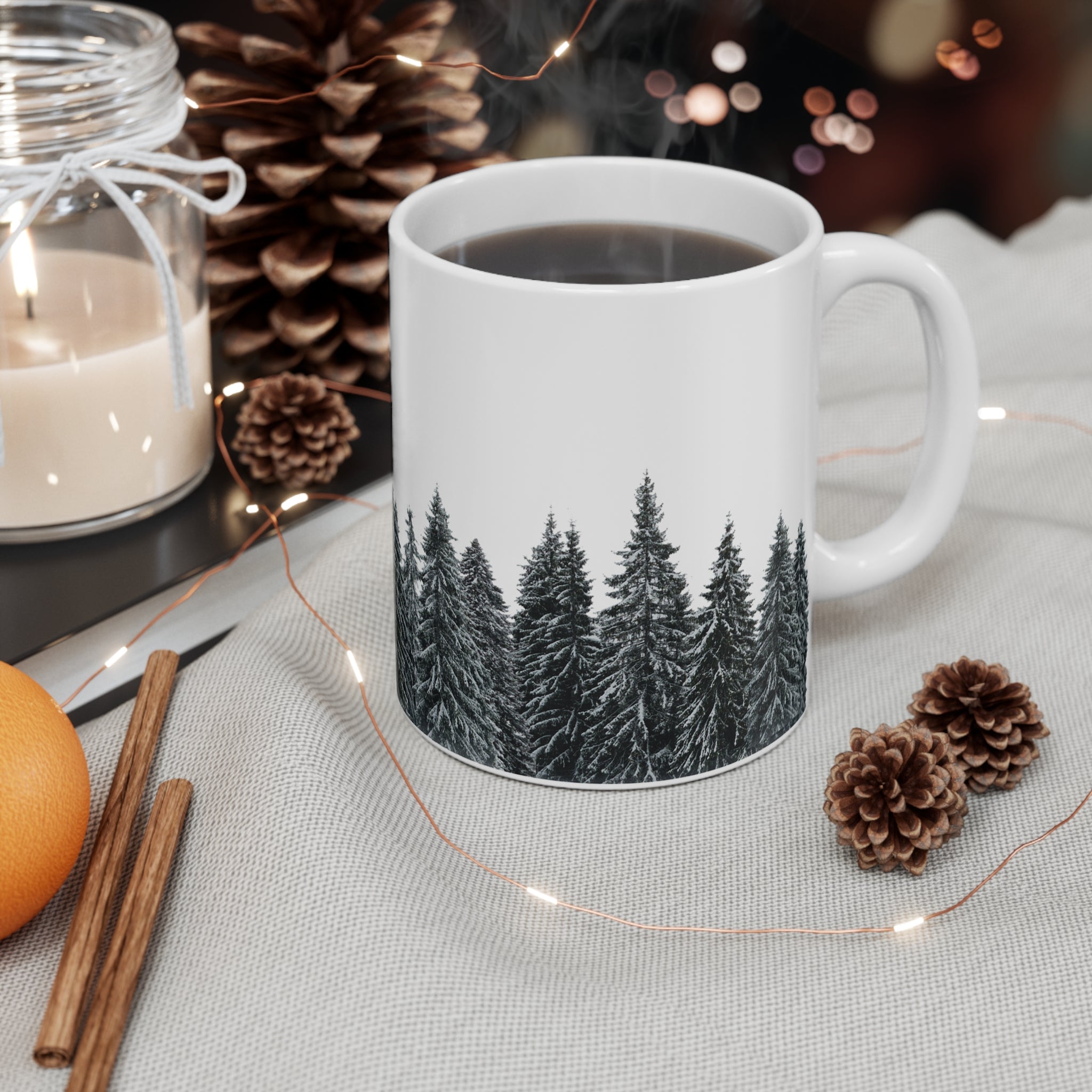 Mug with a snowy forest landscape