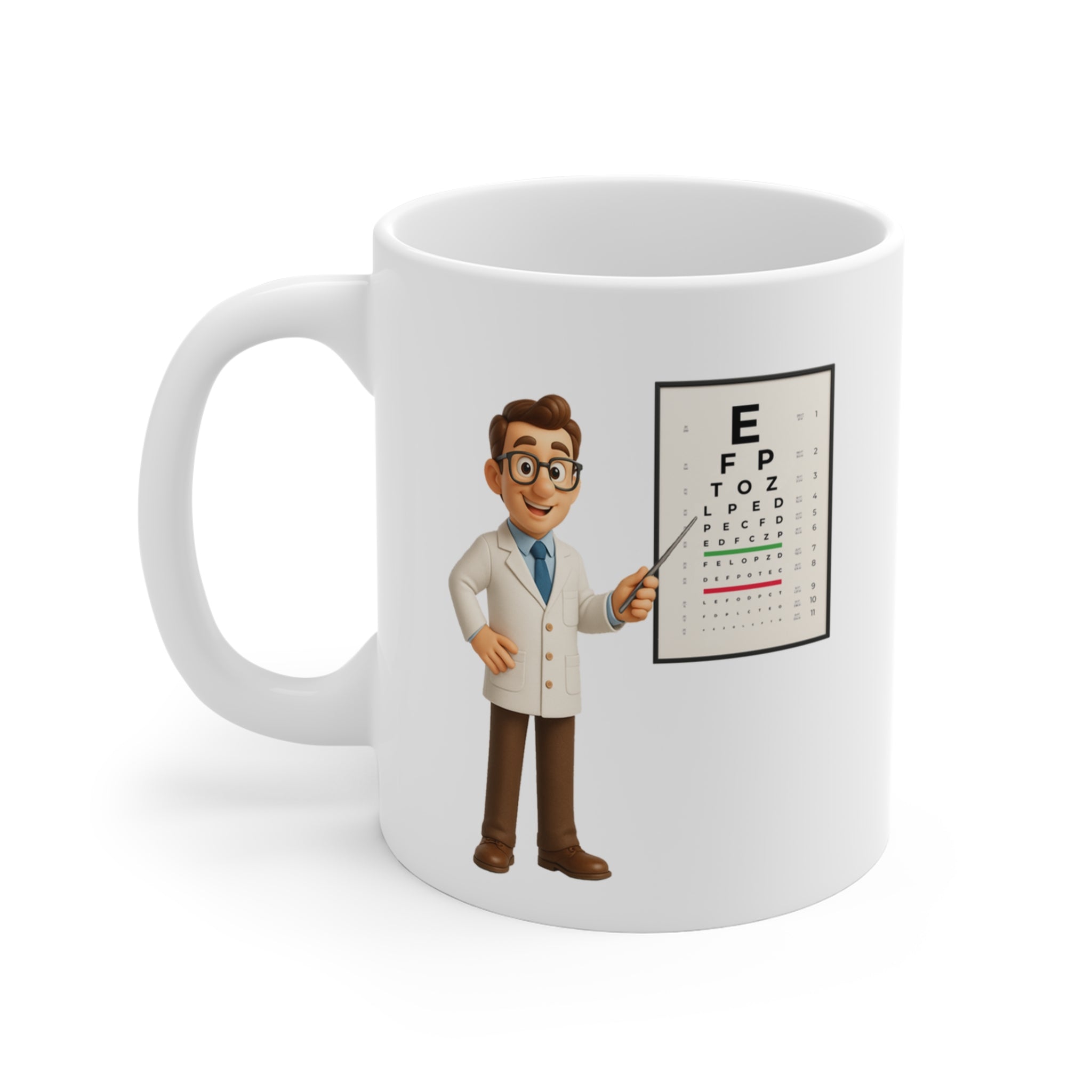 Mug with picture of snellen test and myopia / hyperopia correction - Gift for an optometrist
