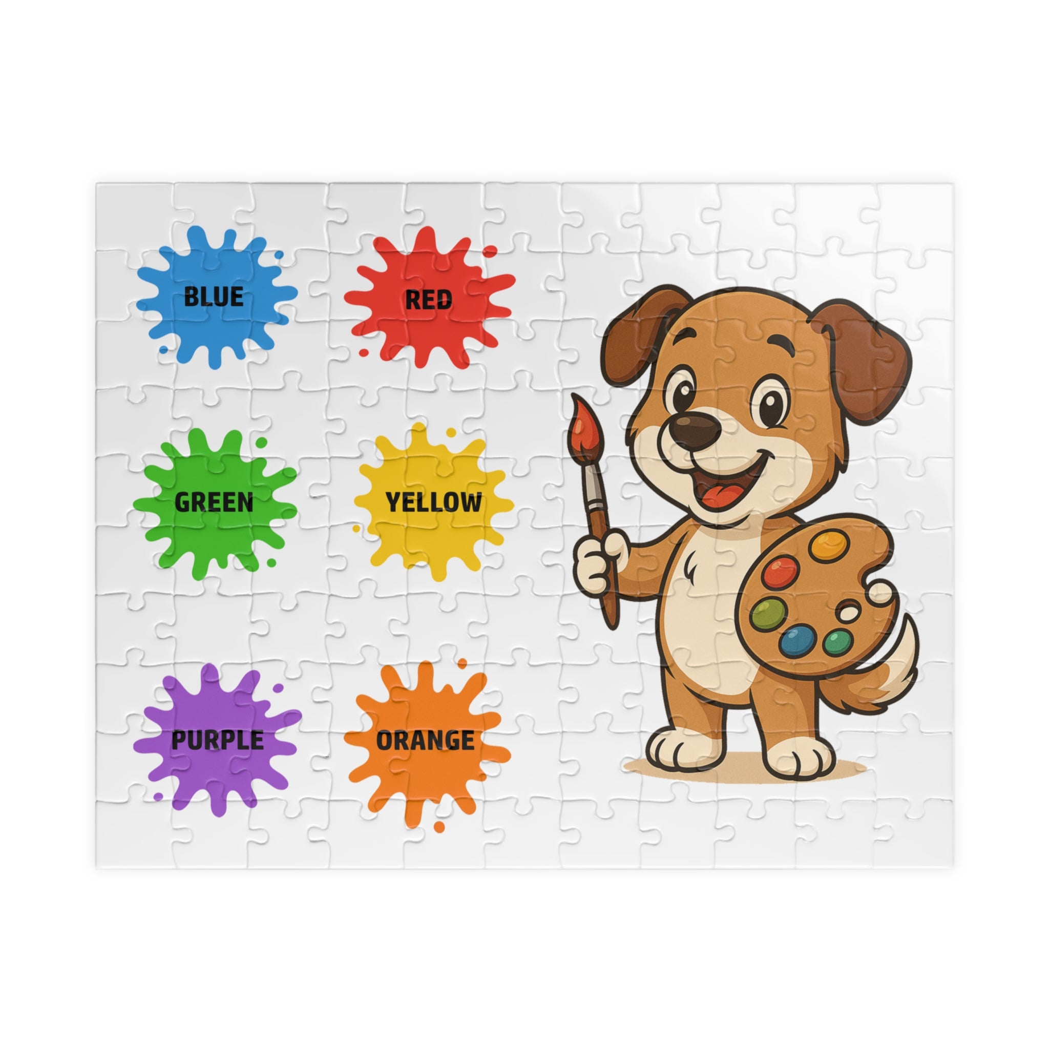 Puzzle for kids with the picture of a dog to learn the names of the colours (110 pieces)