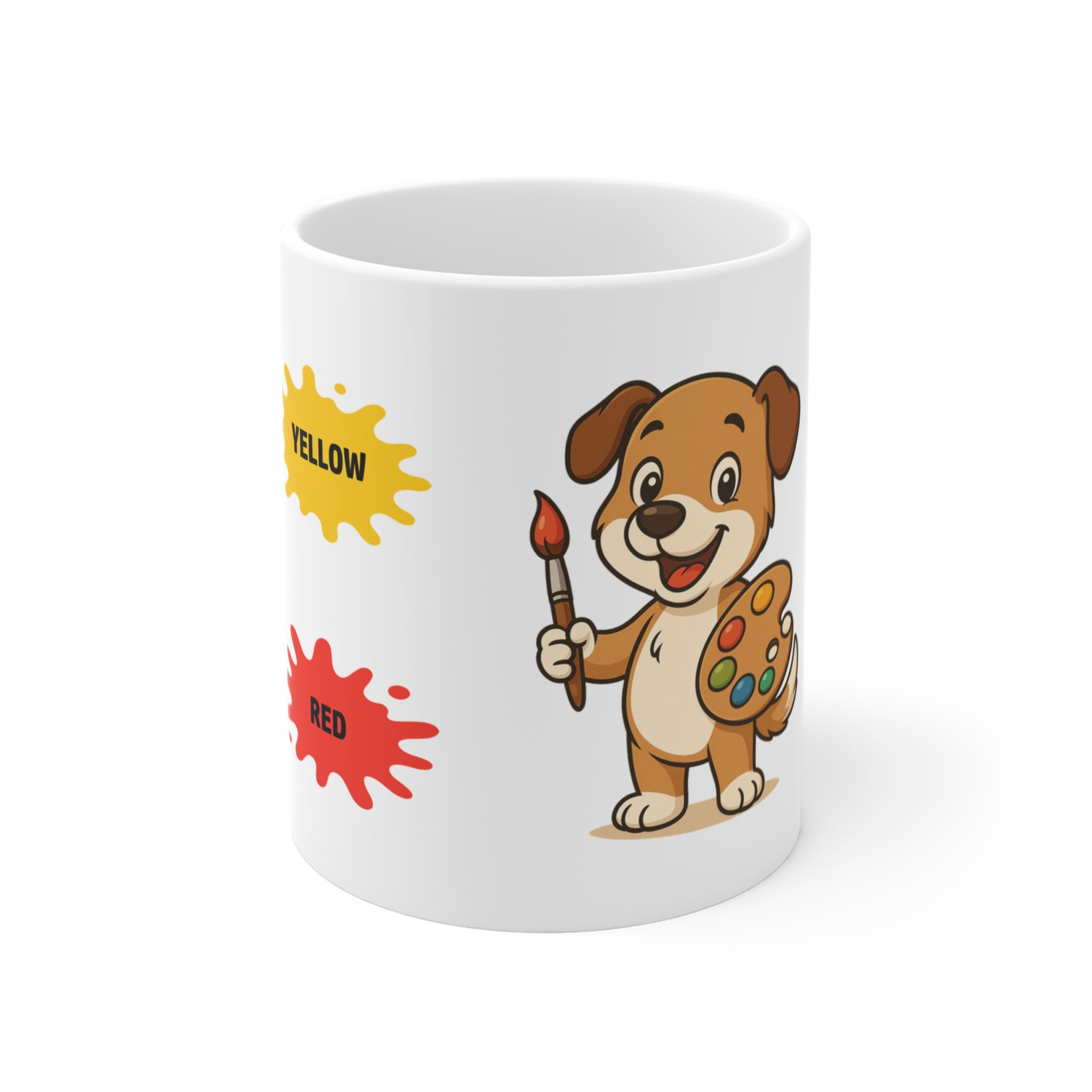 Mug for kids with dog to learn the names of the colours